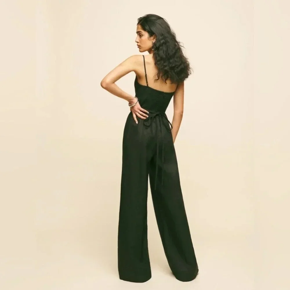 NWT Reformation Ciara Linen Sleeveless Jumpsuit Relaxed Leg Black | size 0 - Picture 4 of 11